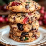 Festive Fruitcake Cookies on a baking sheet